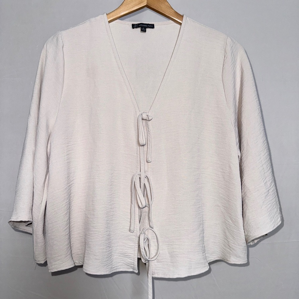 Adrianna Papell Women Blush‎ Pink Tie Front V-Neck Blouse Top Size M Business